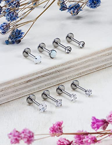 Ocptiy 20G 18G 16G Push in Theadless Nose Rings Studs Hypoallergenic Lip Labret Jewelry Flat Back Nose Stud Stainless Steel Cartilage Helix Tragus Earrings for Women Men 6mm 7mm 8mm Bars Diamond 3mm2