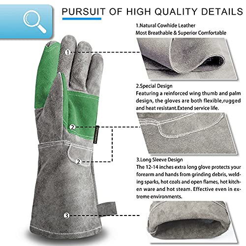 Coreground Leather Safety Welding Gloves For Mig Tig Heat Resistant For Wood Stoves Outdoor Cooking And Animal Handling For Mens Womens (Long Grey,L) #TOP2