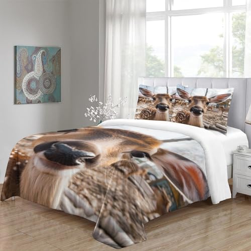 VerimP Conjunto de cama adorável com estampa em 3D irmã cervo, capa de edredom, capa de edredom com
