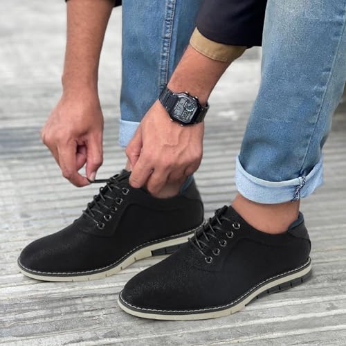 Men's Black Dress Shoes - Stylish Canvas Casual Shoes for Men - Classic Lace Up Derby Shoes Black2