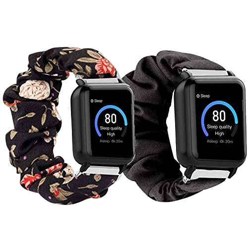 Chouchous élastiques compatibles 3Plus Vibe Plus Lamshaw bracelet montre tissu noir fleur femme