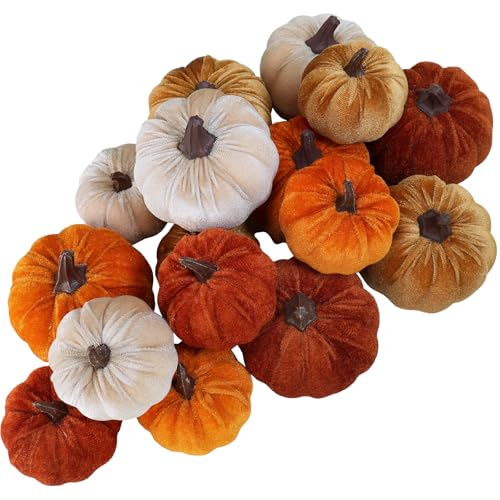 Assorted Farmhouse Fall Artificial Velvet Pumpkins