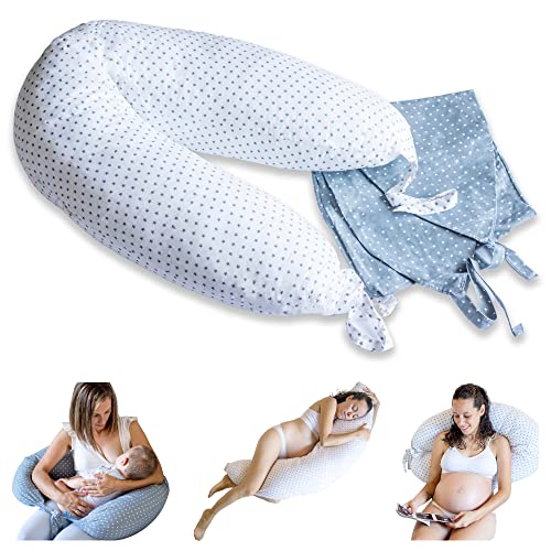 Almohada de Embarazada y cojín de Lactancia para Dormir, Pack con 2 Fundas Suaves de algodón 100%, en Forma de U para bebé y cojín para...