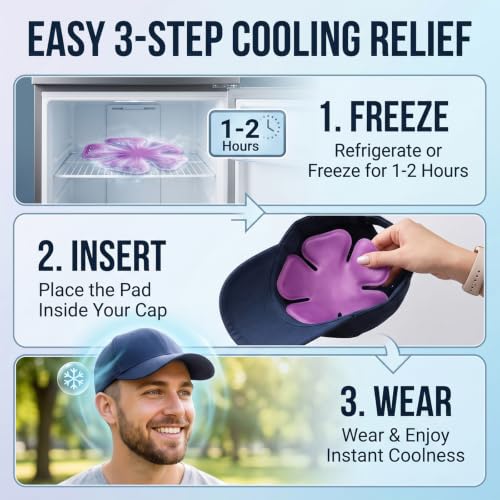 Image of Reusable Cooling Gel Ice Packs for Hats - Adjustable Purple Nylon Cold Therapy Headband for Hard Hats & Sun Hats, 4-Hour Relief for Migraine, Heat Stroke & Construction Workers (2 Pack)