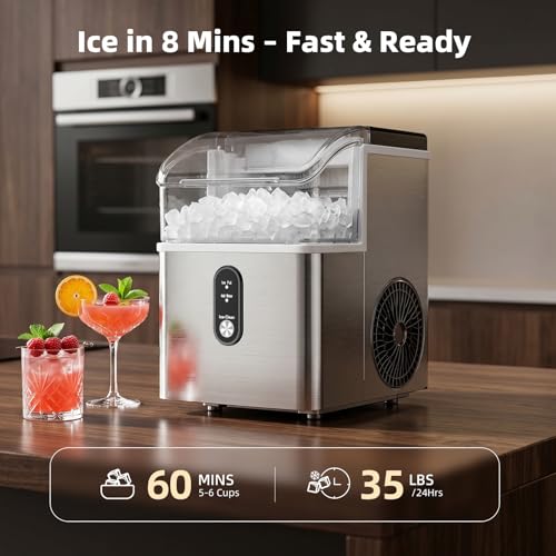 Image of Antarctic Star Nugget Ice Maker, Portable Crushed Ice Machine with Soft Chewable Ice, 35Lbs /Day, Self-Cleaning, One-Click Operation for Home, Kitchen, Office, Bar