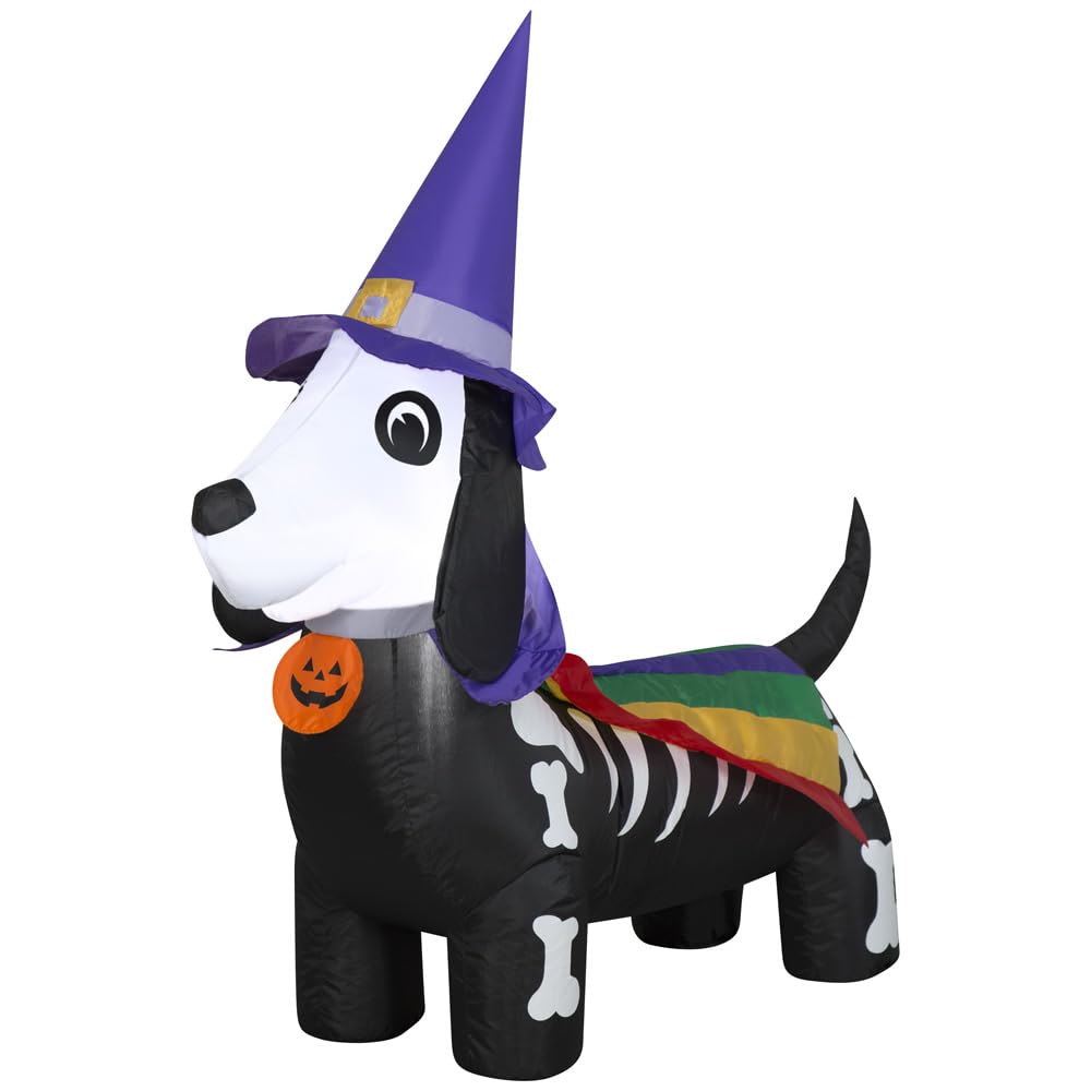 Gemmy Airblown Inflatable Rainbow Dog w/Witch Hat Doxen, 4 ft Tall, Multi
