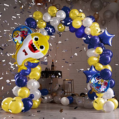 Image of ITAF Set of 35 Pcs Baby Shark Cartoon Theme Birthday /Welcome /First Birthday Foil Balloons Decoration Kit,yellow