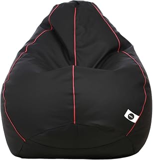 Amazon Brand - Umi Faux Leather Classic Bean Bag Cover (Without Beans) Colour- Black With Pink Piping_Xxxl Price In India