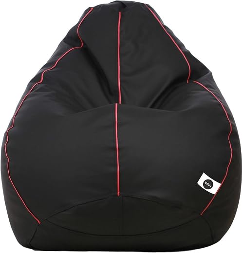 Amazon Brand - Umi Faux Leather Classic Bean Bag Cover (Without Beans) Colour- Black With Pink Piping_Xxxl