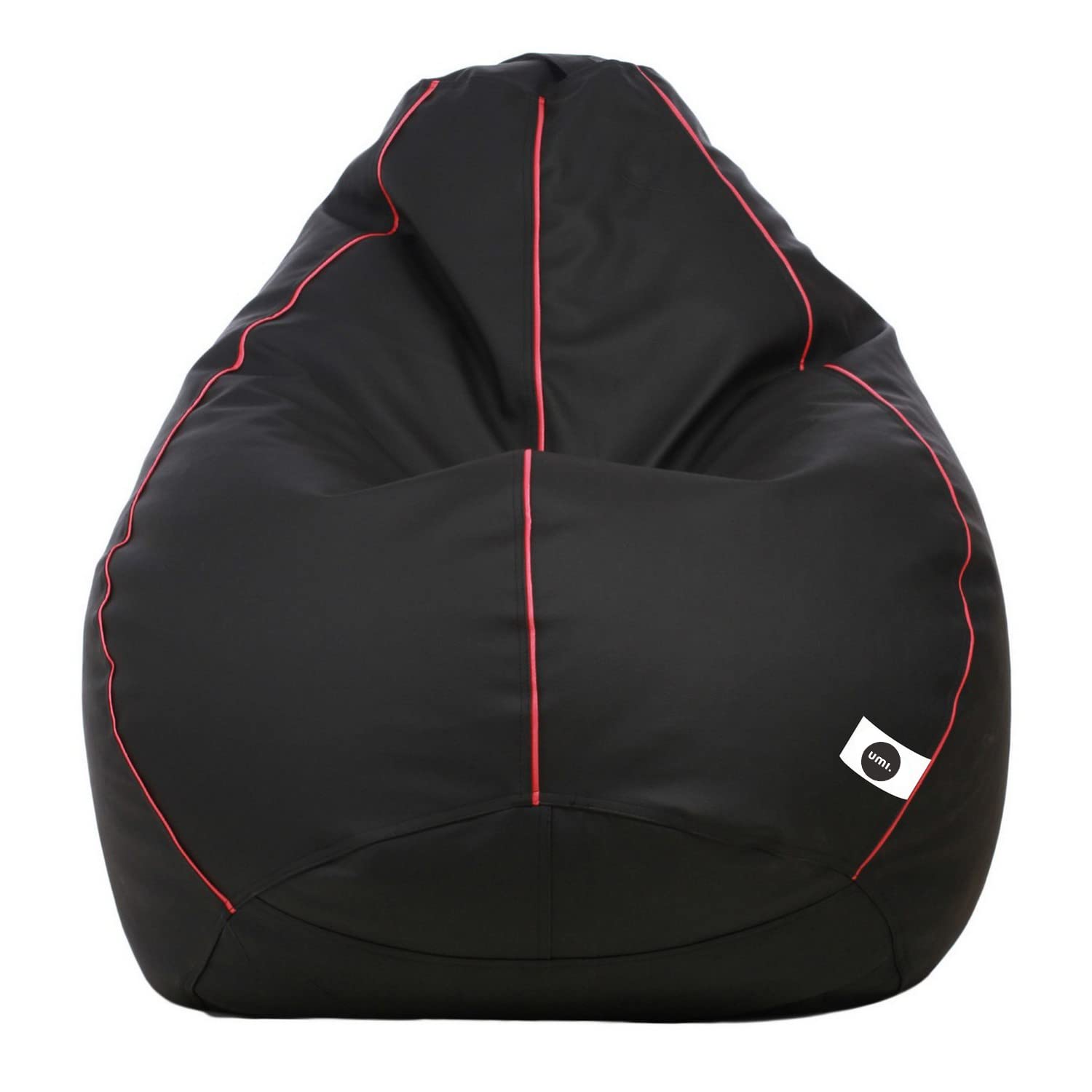 Amazon Brand - Umi Faux Leather Classic Bean Bag Cover (Without Beans) Colour- Black With Pink Piping_Xxxl