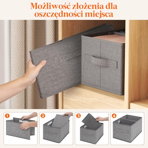 Lifewit Duży zestaw 3 pudełek do przechowywania, składany kosz na ubrania z wyjmowaną ścianką działową, szuflada do przechowywania z materiału z uchwytem, na ubrania, spodnie, skarpety, 30 x 21 x 18