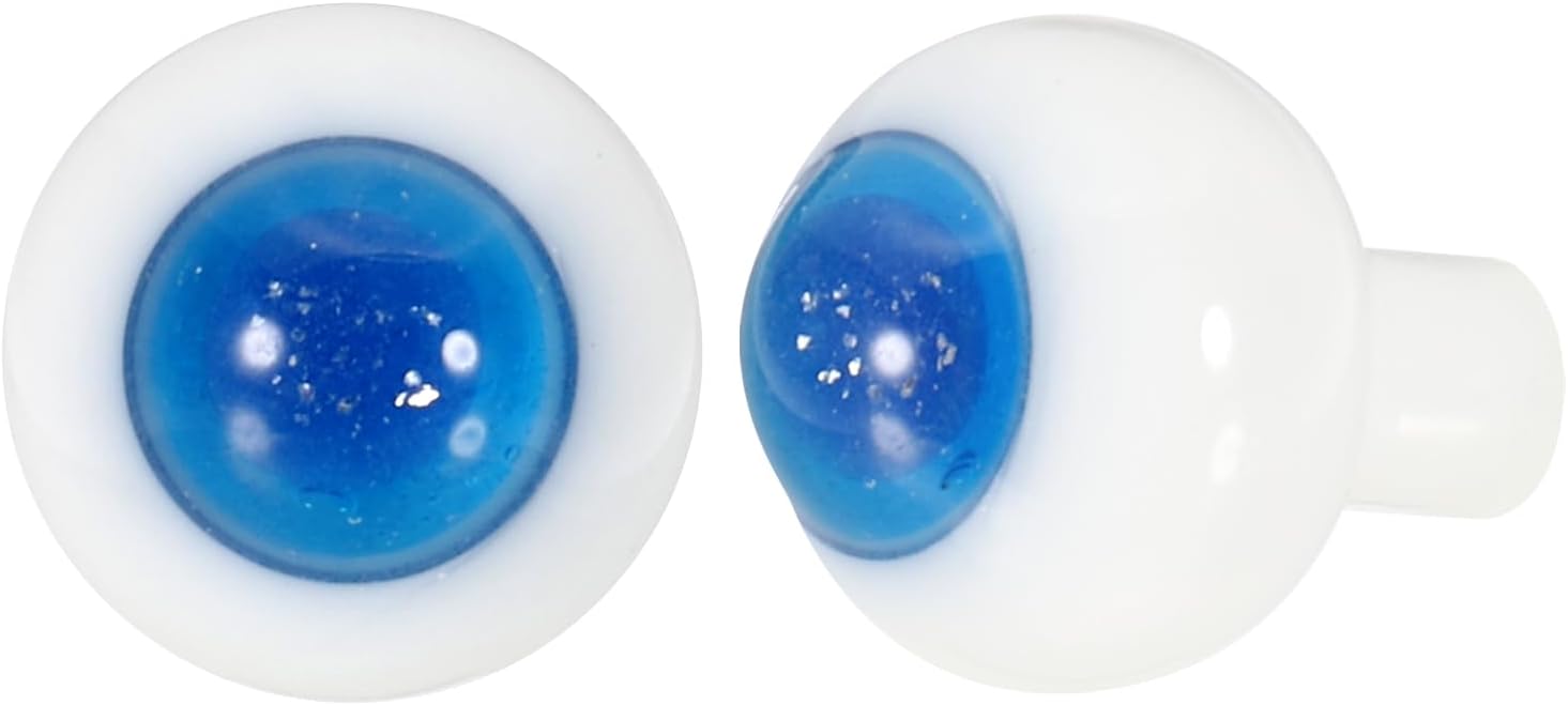 YOKIVE 1 Pair 10mm Eyeballs for Crafts, Glass Realistic Round Craft Eyeballs Handmade Fake Doll Eyes, Great for Doll Halloween Party Horror Mask DIY Decorations (Inner Glitter Light Blue)