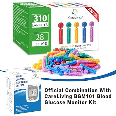 CareLiving Lancets for Diabetes Testing - 28 Gauge Diabetic Lancets for Blood Testing and Glucose Testing - Fits Most Lancing Devices - 310 Count (Colourful)