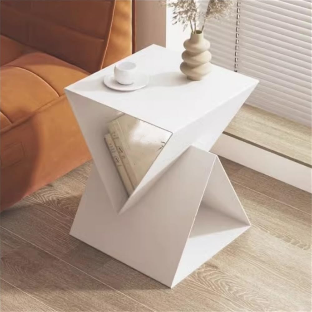 Creative Storage Side Table, Metal Coffee Table, Modern Bedside Table, Fashionable Sofa Side Table, Suitable for Living Room, Bedroom, Balcony(White)