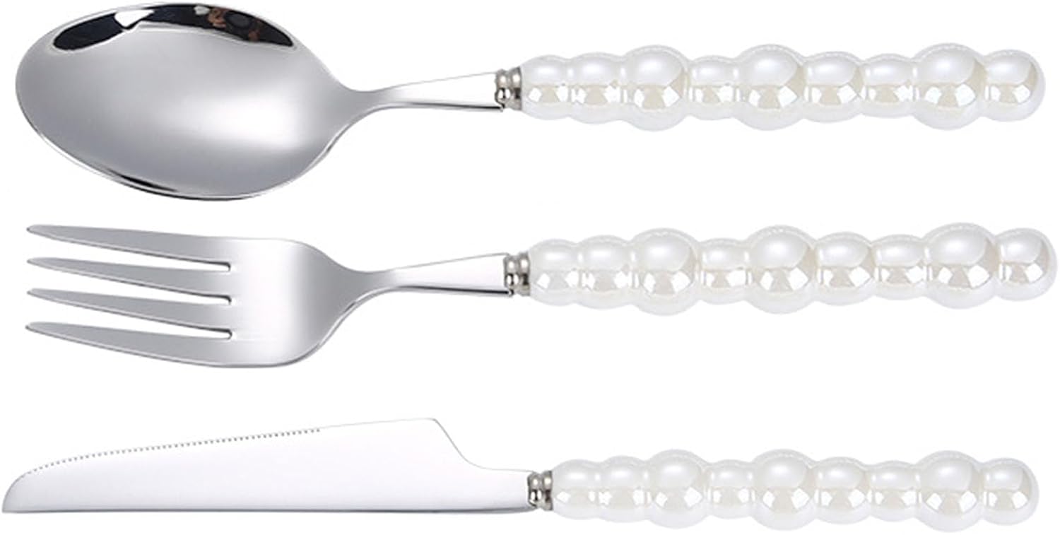 Silverware Set,Pearl Flatware Set, Stainless Steel Spoons Forks Knifes Utensils with Pearl Ceramic Handle,Tableware Sets for Home Kitchen Restaurant Hotel