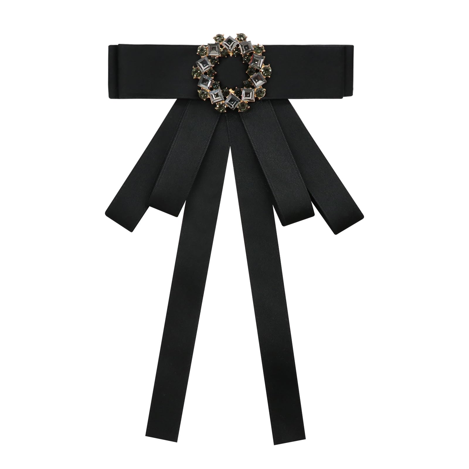 LJBFNN Womens Bow Tie, Black Ribbon Bow Tie for Women, Clip on Adjustable Rhinestone Bowtie for School Uniforms Wedding