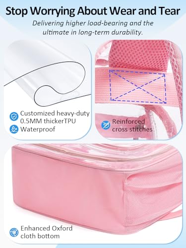 Image of Double-Layer Clear Backpack Heavy Duty, 17 Inch Large Clear Bookbag, Transparent See Through Backpack For School, Work, College, Travel, Sport- Pink