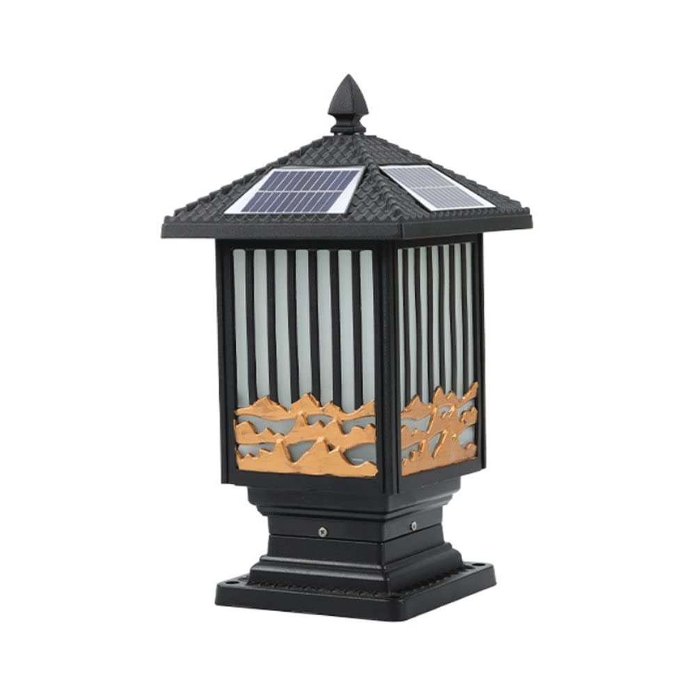 SMCCYYSD Chinese Style Solar Post Light LED Outdoor Courtyard Villa Pillar Lamp Wall Gate Waterproof Column Glass Lampshade Lawn LightLandscape