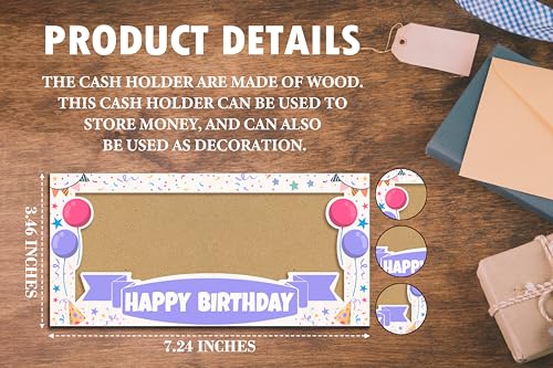 Wooden Birthday Money Holder, Happy Birthday Gifts For Friends Boys Girls, Cash Holder Holiday Party Supplies -022