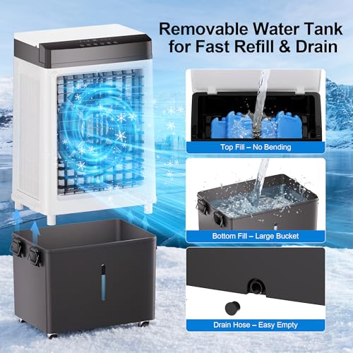 Image of Uthfy 3200CFM Swamp Cooler, 40 inch Evaporative Air Cooler with 8Gal Detachable Water Tank, 120 Oscillation, Remote, 12H Timer, 3 Speeds, Portable Cooling Fan for Home, Garage, Patio, Workshop