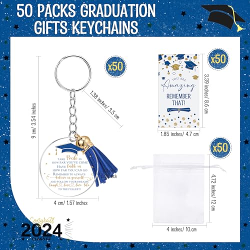 Inbagi 50 Sets Graduation Gifts Include 50 Class of 2025 Graduation Tassel Bracelets 50 Motivational Inspirational Cards 50 White Organza Gift Bag for Party Charm (Blue)2