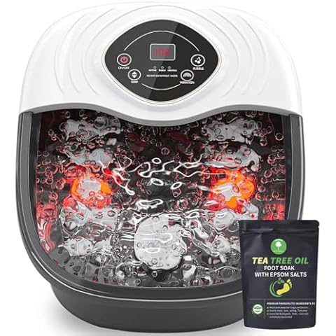 Ozone Foot Spa Bath Massager with Heat, Sterilize&Eliminate Odor,Epsom Salt,Bubbles, Vibration and Blue Light,8 Roller Pedicure Tub for Stress Relief,Foot Soaker Acupressure Points&Temperature Control Cover