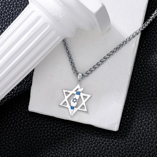 Star of David Necklace Sterling Silver Israel Map Jewish Star Necklace for Men Women4