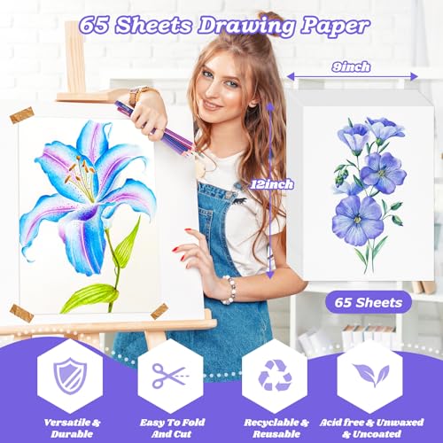 Image of Drawing Paper, 9 inch x 12 inch Craft Art Paper, 65 Sheets (68lb /100gsm) Artist Sketching Drawing Easel Poster Paper Bulk, Art Supplies for Kids Adults, Arts & Crafts, White Construction Coloring