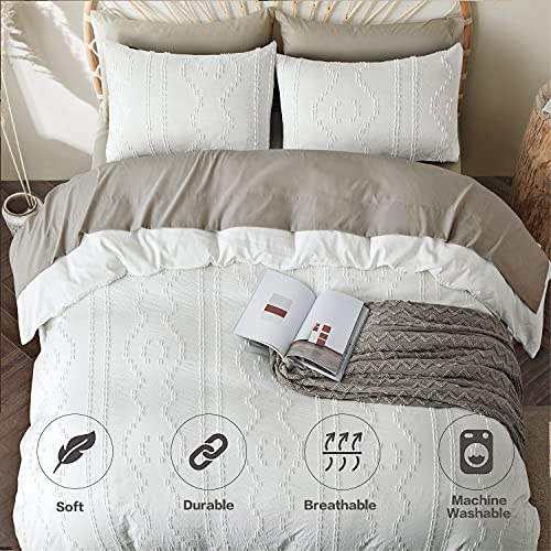 Bedazzled Duvet Covers Queen Size,3Pcs Soft And Embroidery Shabby Chic Boho Bedding Sets,100% Washed Microfiber Tufted Comforter Cover Set,White #TOP4