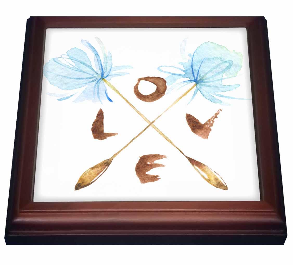 3dRose Pretty Watercolor Blue Dandelion Flowers with Love Design Trivet with Tile, 8 by 8
