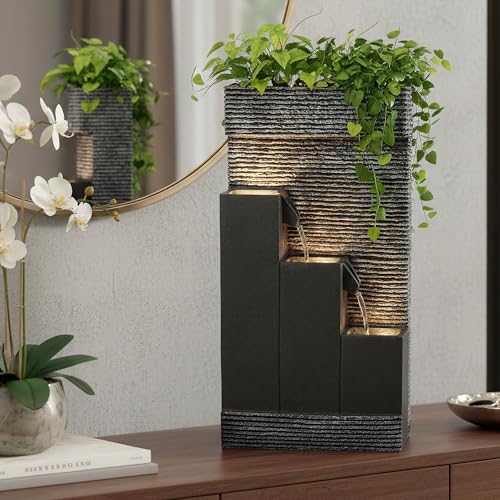 Springbrunnen BK845 mit LED Beleuchtung Gartenbrunnen mit Dekorationsbecken Zimmerbrunnen (58x29x16 cm)