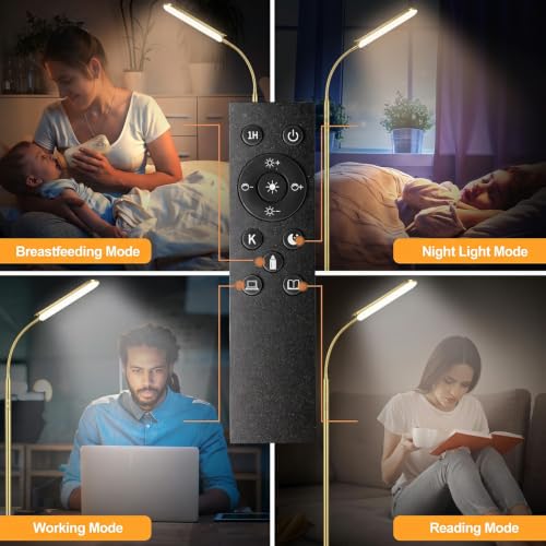 Image of marctronic Gold Polished Floor Lamp, 18W 1800LM LED, Luxury Decor Style & Stepless Dimming, Eye-Caring Timing Reading Lamp for Bedroom /Living Room