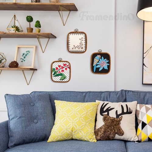 Image of Framendino, 3 Pack Imitation Wood Embroidery Hoops Cross Stitch Craft Hoop Frame for Birthday 3.74 inchx4.33 inch