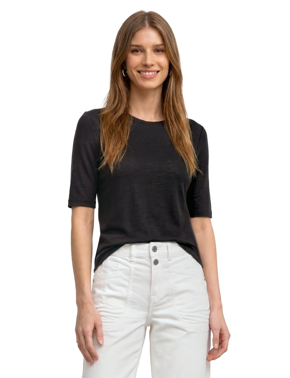 Street One Women's 3232186 Basic T-Shirt with Crew Neck in Plain Colour (Pack of 1), Black, 8