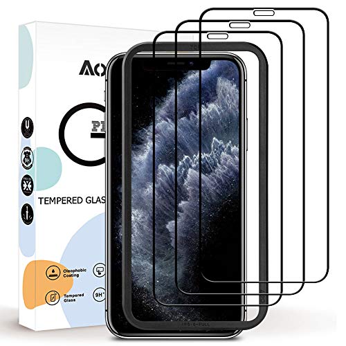 Aodoor Protector Pantalla iPhone 11 Pro MAX Cristal Templado, [3 Pack] [9H Resistente a Arañazos] Templado Vidrio Screen Protector para iPhone 11 Pro MAX/XS MAX (6,5), con Marco de Posicionamiento