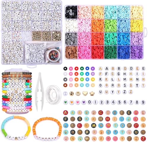 Naler Kit Perle Plate pour Bracelet 6457 pcs Perles Heishi avec Lettre pour DIY Bijoux Femme Fille