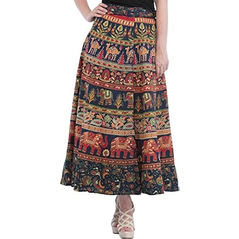 Exotic India Falda larga con elefantes y camellos impresos Cover