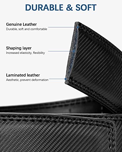 Image of BOSTANTEN Ratchet Belts for Men Leather Trim to Fit 1 3 /8 inch Gift Boxed | Micro-Adjustable Buckle, Tailored Size, Holeless, Versatile for Dress Casual, Effortless Style