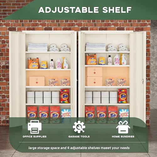 Image of Greenvelly 72 inch Metal Storage Cabinet with Locking Doors and 4 Adjustable Shelves, Lockable Steel Cabinet for Home Office, Garage, Shop, School (Grey 36 inch W x 18 inch D)