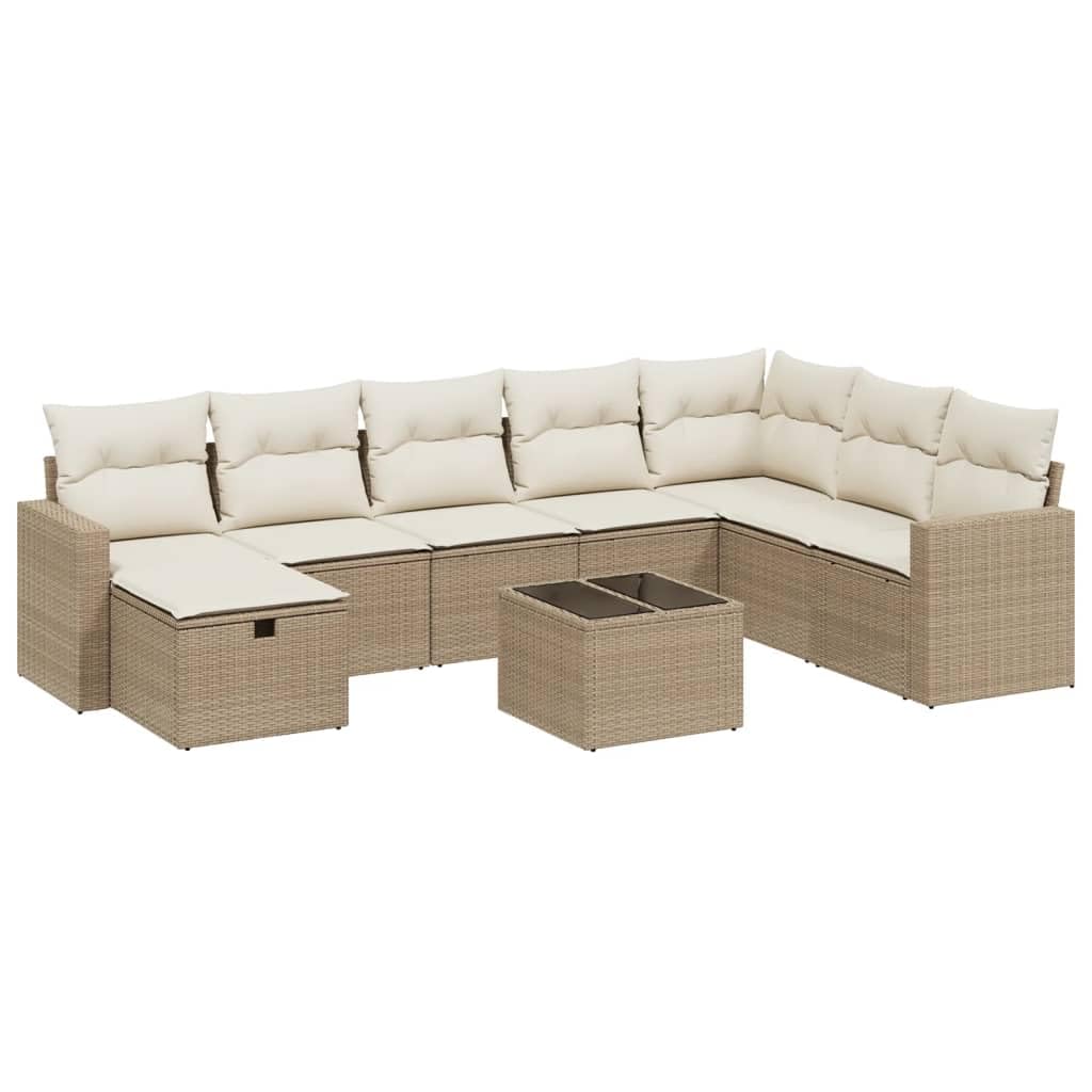 Conjunto Jardín de Ratán con Almacenamiento Conjunto Jardin Exterior Muebles Jardin Exterior Sofá de Esquina Sofá para Jardin Terraza Resistente a la Intemperie-Beige y Crema-9 pzas/Tipo 2