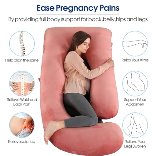 Image of Pregnancy Pillows for Sleeping, U Shaped Full Body Maternity Pillow for Pregnant Women with Removable Cooling Cover, Support for Back, HIPS, Legs, Belly, 57 Inch, Pink