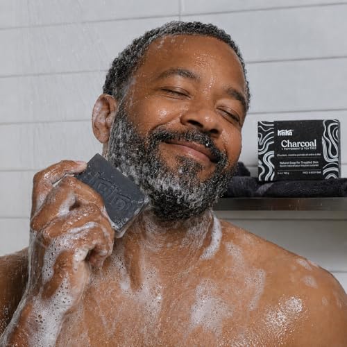 Image of Keika Charcoal Black Soap Bar for Eczema, Psoriasis, Face, Body, Men Women Teens with Oily Skin, 5 oz. (Charcoal, 6-Pack)