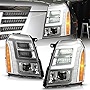 ACANII - For [HID/Xenon Model] 2007-2014 Cadillac Escalade Chrome LED Tube DRL Projector Headlights Pair Set Left+Right