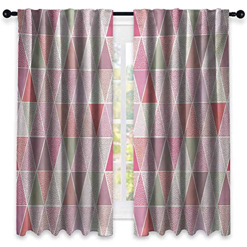 ScottDecor Peach Window Curtains/Drapes Colorful Geometric Design Triangles with Polka Dots Octagon Shape Pattern Triangular 52Wx36L Inch Blackout Window Drapes for Teenagers Bedroom