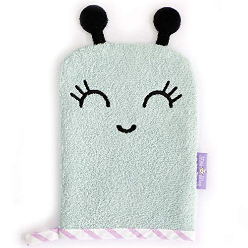 Milk&Moo Sangaloz - Manopla de baño suave para bebés y niños, esponja de baño, con certificado Oeko-Tex, 100% algodón, suave y divertida, color azul, a partir de 0 meses