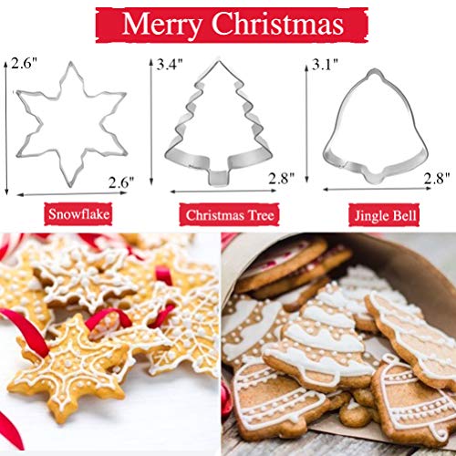Christmas Shapes Cookie Cutters Set of 11, Gingerbread Man Snowflake Angel Tree Reindeer Santa Snowman Mitten Ornament Bell Sock Crutch for Kids, Metal Holiday Winter Stamp Stainless Steel Gift of 3" - Thumbnail 4