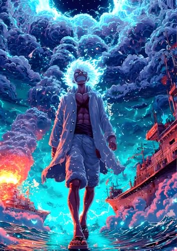 Image of NIJUKA Anime Printed A4 Size Metal sheet Poster For Home And Room Decoration | For Anime Art Fans Boys And Girls (Luffy White God Form)