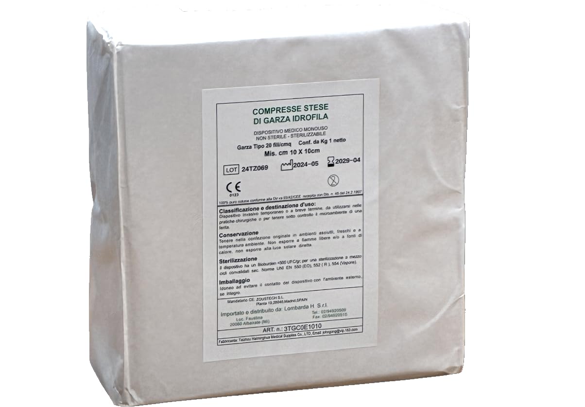 Garza idrofila in puro cotone tagliata cm10x10, non sterile, Garza da 1 kg