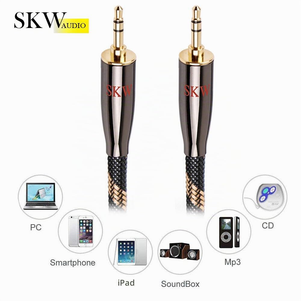 SKW Audiophiles Cavo Aux 3,5mm, Cavo Audio Jack 3.5mm con cavo audio stereo da 6 mm per subwoofer, home cinema e altro (2 m, Nero)