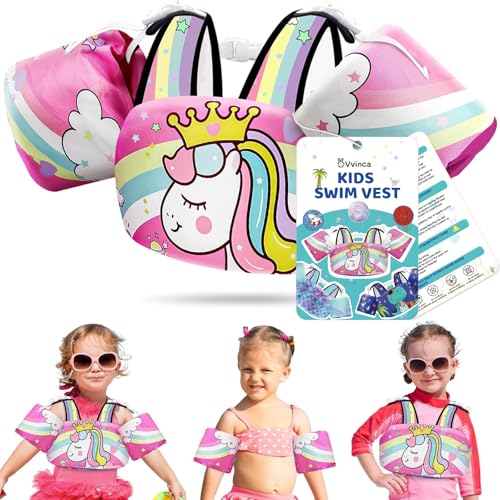 Vvinca Separable Toddler Swim Vest Fit 22-66 Lbs（2-6 Years）| 3 in 1 Toddler Floaties Pool Float & Arm Bands Boys and Girls, Adjustable Sturdy Safety for 2 3 4 5 6 Year